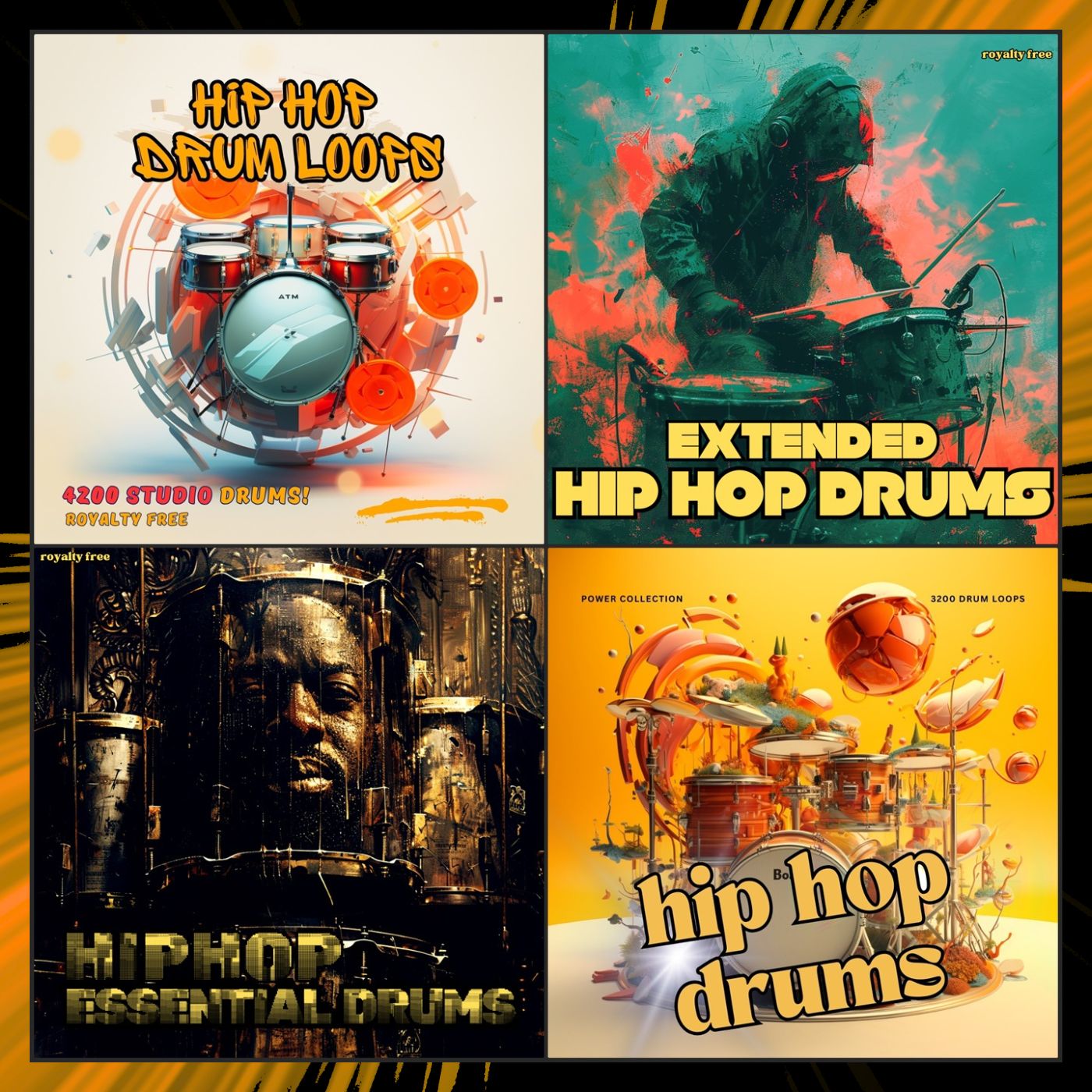 Four volume hip hop drum collection: Essential, Extended, Power, and Studio drum loops and kits