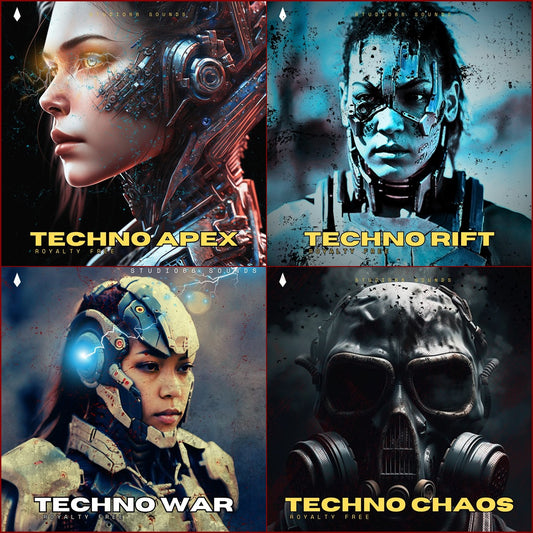 Techno producer bundle featuring Apex, Rift, War, and Chaos royalty free WAV and MIDI files
